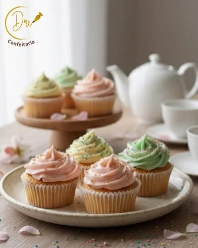 Cupcakes em mesa de café